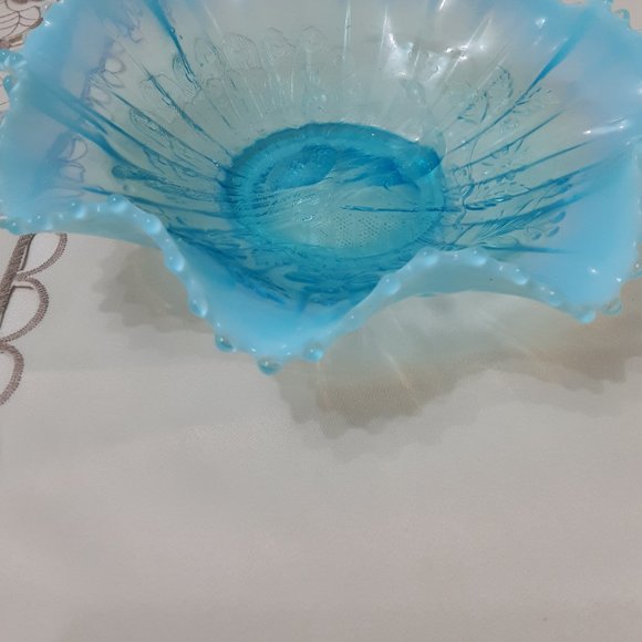 Vintage  Opalescent Glass Ruffled Edge Dish - Picture 7 of 8